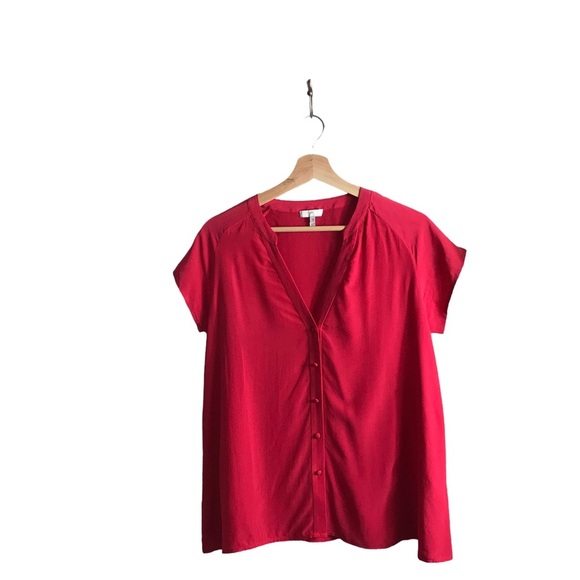 Joie XS Silk Berry Short Sleeve Button Up Shirt Pullover Lightweight Relaxed Fit - Picture 1 of 7